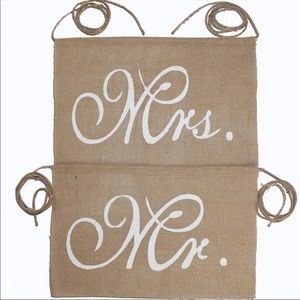 NWT Mr & Mrs Burlap Sign for Chair